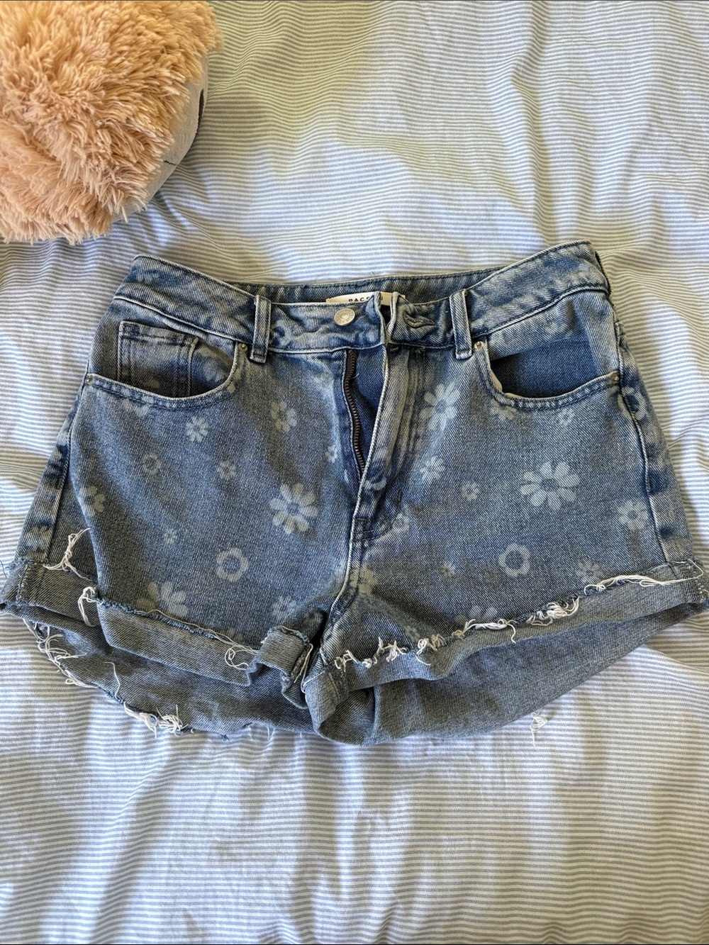 PacSun Light Blue Floral Bleach Denim Shorts